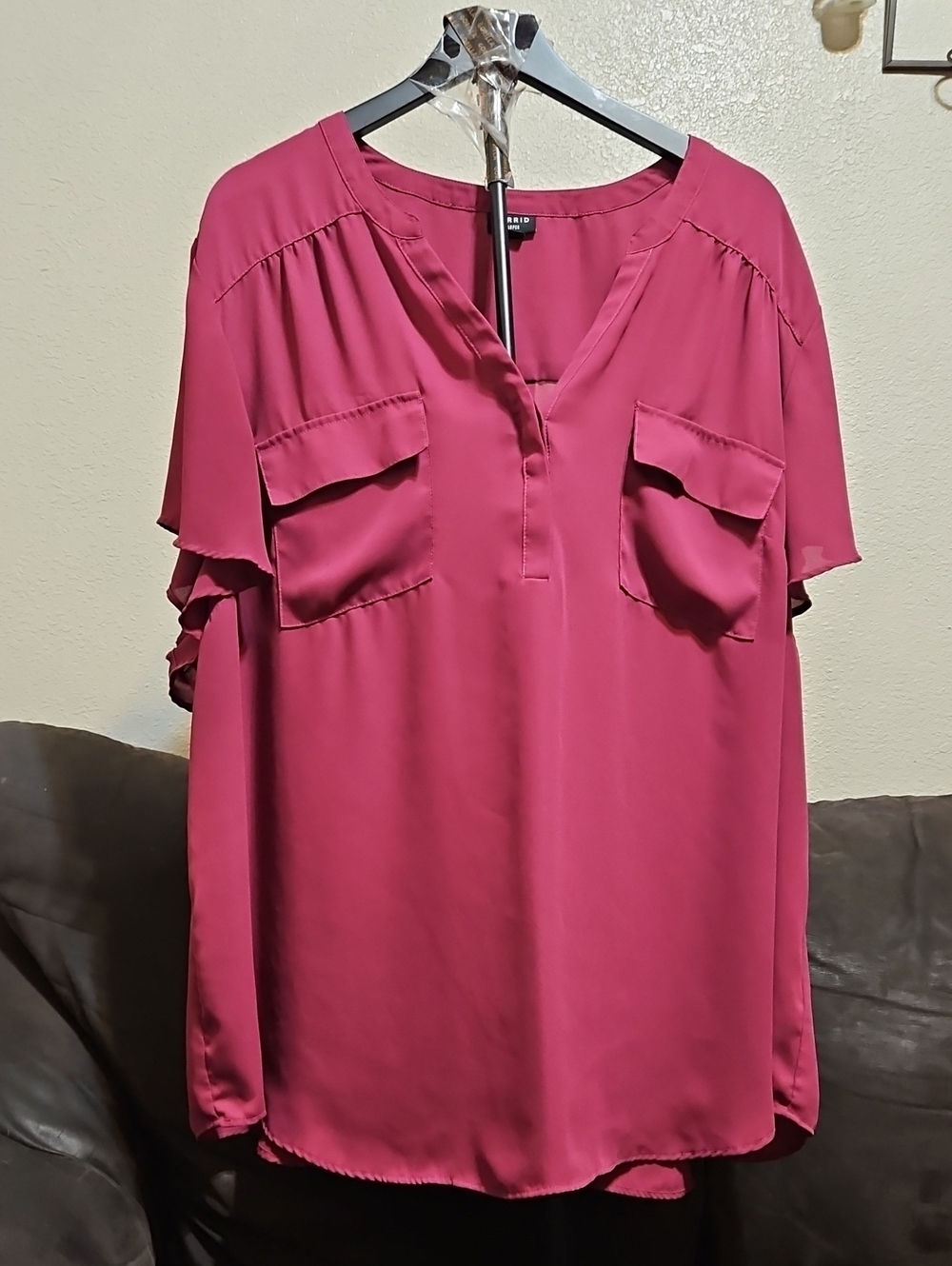 torrid Magenta Split-Neck Flutter Sleeve Blouse